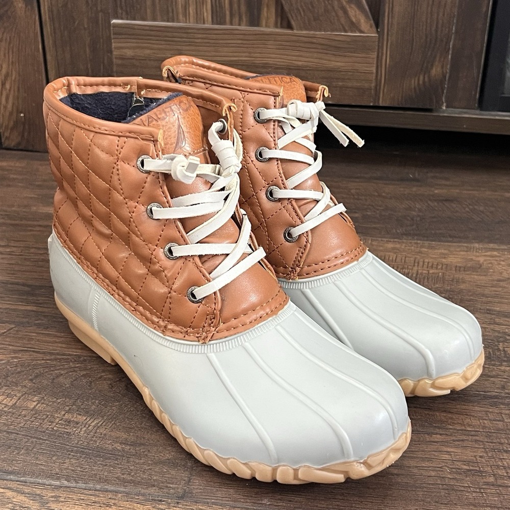 Nautica Dorsay Lace Up Duck Boots Side Zipper‎ Womens Sz 7 Brown/Gray Rubber